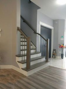 Modern profile hand rail and metal baluster install  Scotia Stairs Ltd.